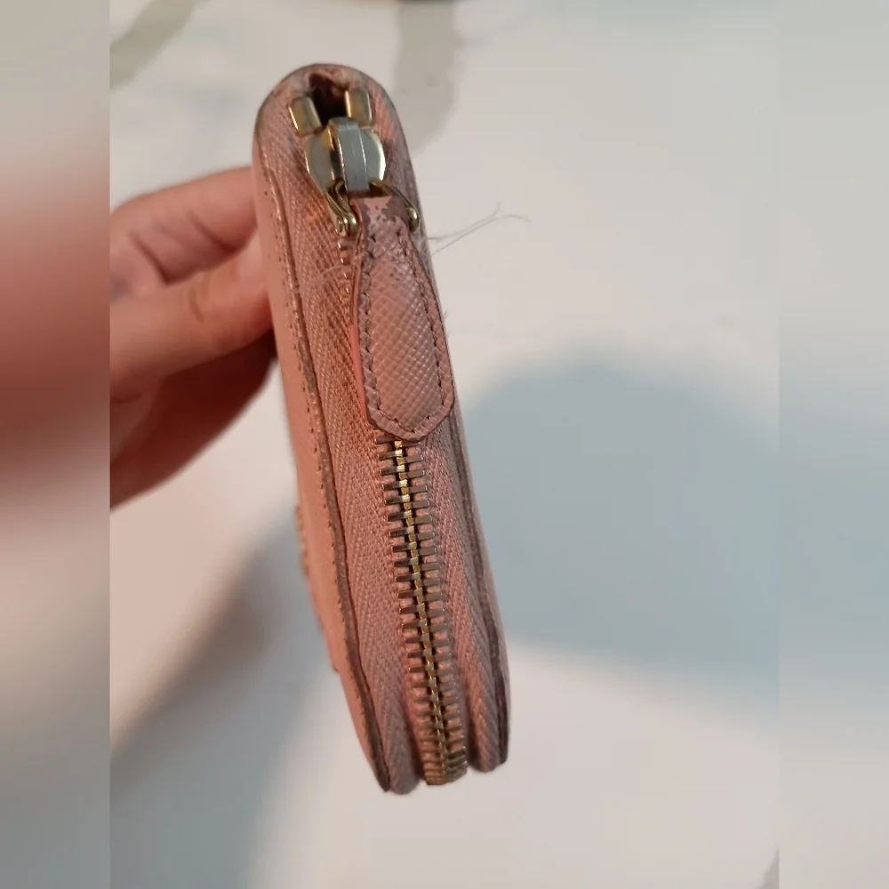 Prada Wallet Light Pink Lampo Saffiano Leather Ribbon Bow Zip Around